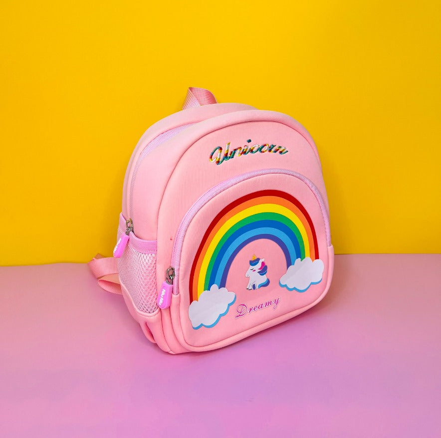 Adorable unicorn and rainbow kids' bag with ergonomic straps and safety features. Usmile.toys